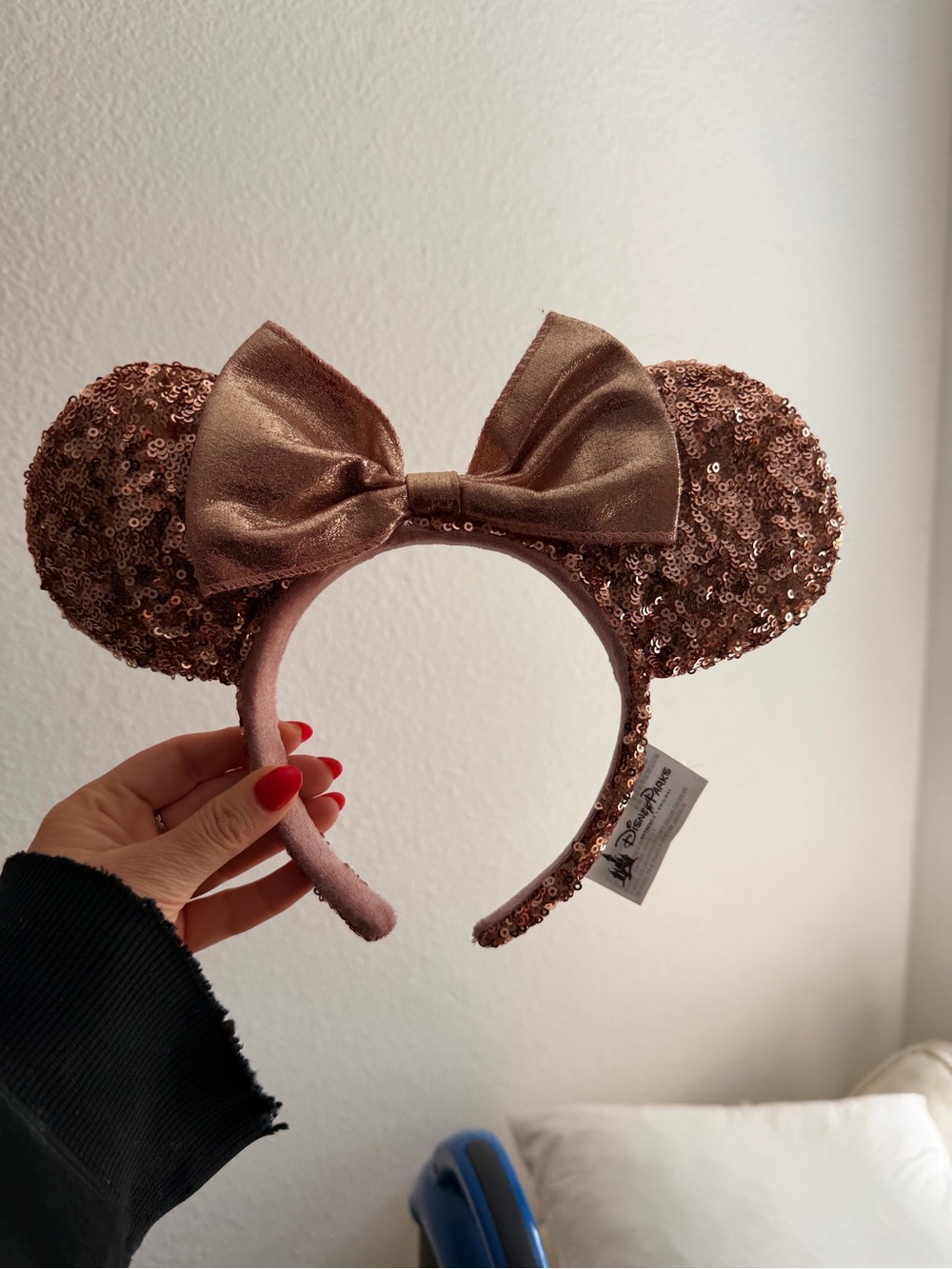 Disney Parks Rose Gold Sequin Minnie Mouse Ears Headband - Picture 3 of 4
